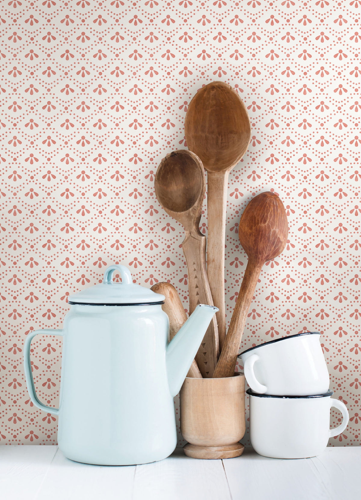 Coral Tonal Scallop Peel & Stick Vinyl Wallpaper, 215-in by 20.5-in, 30.75 sq.
