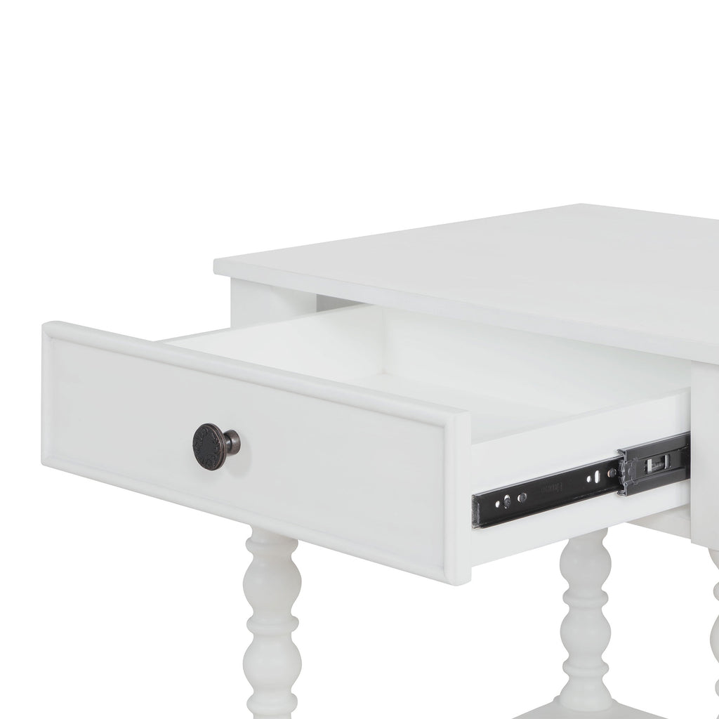 Harper Spindle Nightstand with USB Charging Ports, Adults and Teens, White Finish