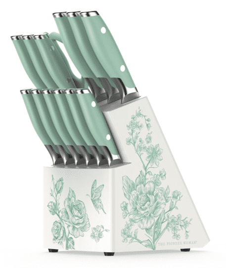 14 Pieces Knife Set with Decal Block Stainless Steel Knives, Forged, Green Agatha