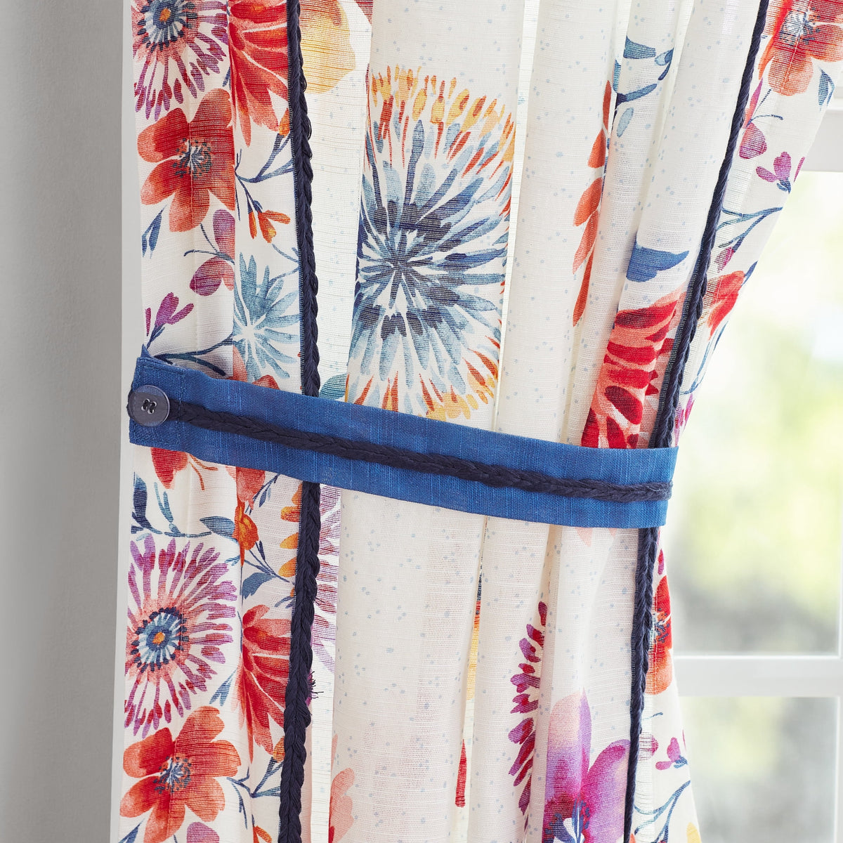 Sheer Cotton Curtain Panel, Floral, 1 Panel, 50"W x 84"L