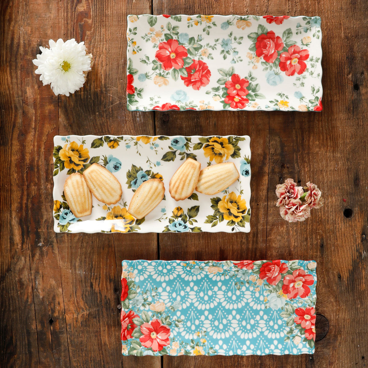 Floral Medley 12.3" Stoneware Serving Platters, 3-Piece Set
