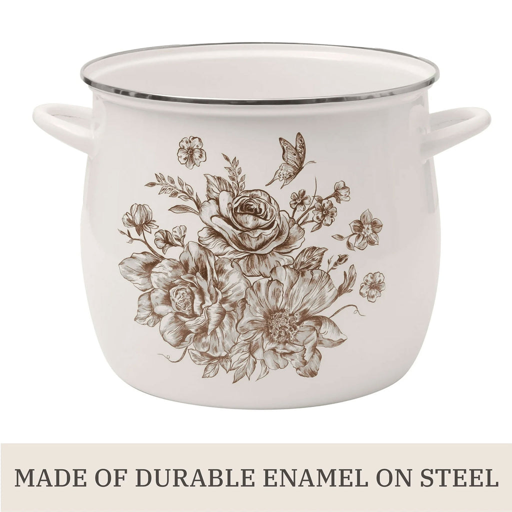 Agatha 12 Qt Enamel on Steel Stock Pot with Lid, Brown - Farmhouse