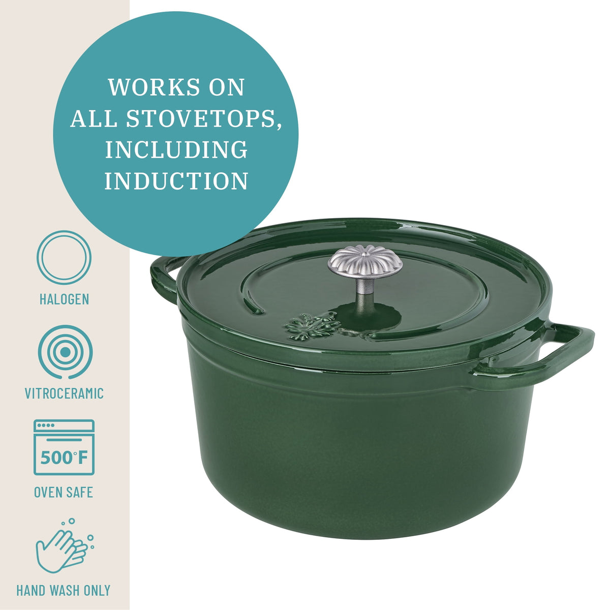 5-Quart Enamel Cast Iron Dutch Oven with Lid, Dark Green - Rustic Home