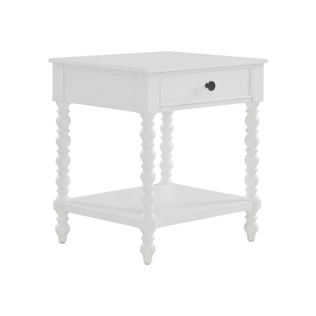 Harper Spindle Nightstand with USB Charging Ports, Adults and Teens, White Finish