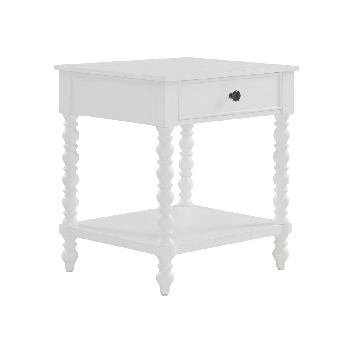 Harper Spindle Nightstand with USB Charging Ports, Adults and Teens, White Finish