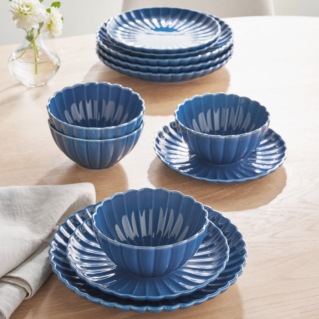 Colette 12-Piece Stoneware Dinnerware Set, Blue