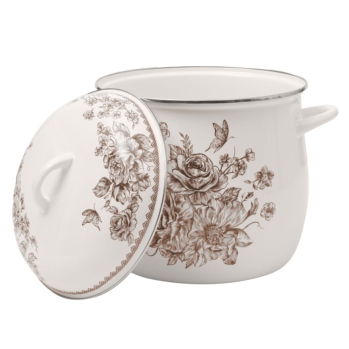 Agatha 12 Qt Enamel on Steel Stock Pot with Lid, Brown - Farmhouse