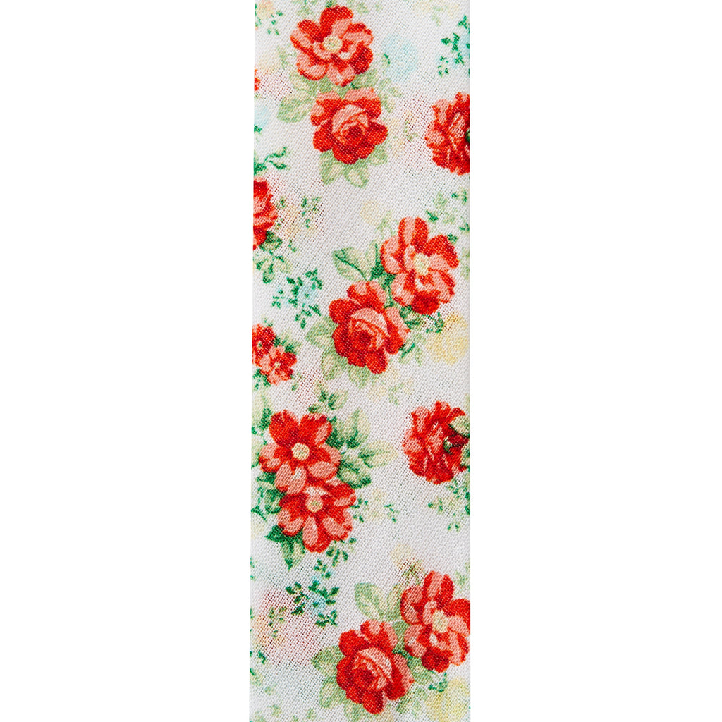Vintage Floral White Double Fold Cotton Bias Tape Ribbon, 7/8" x 25 Yards