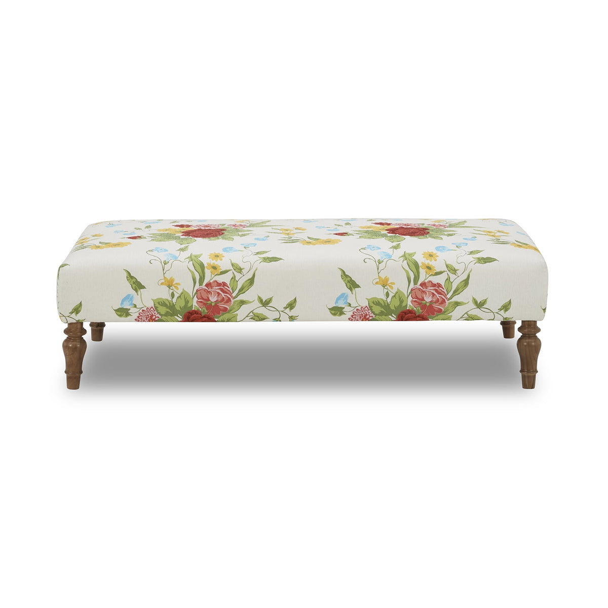 Vintage Floral Fabric Rectangular Ottoman, White