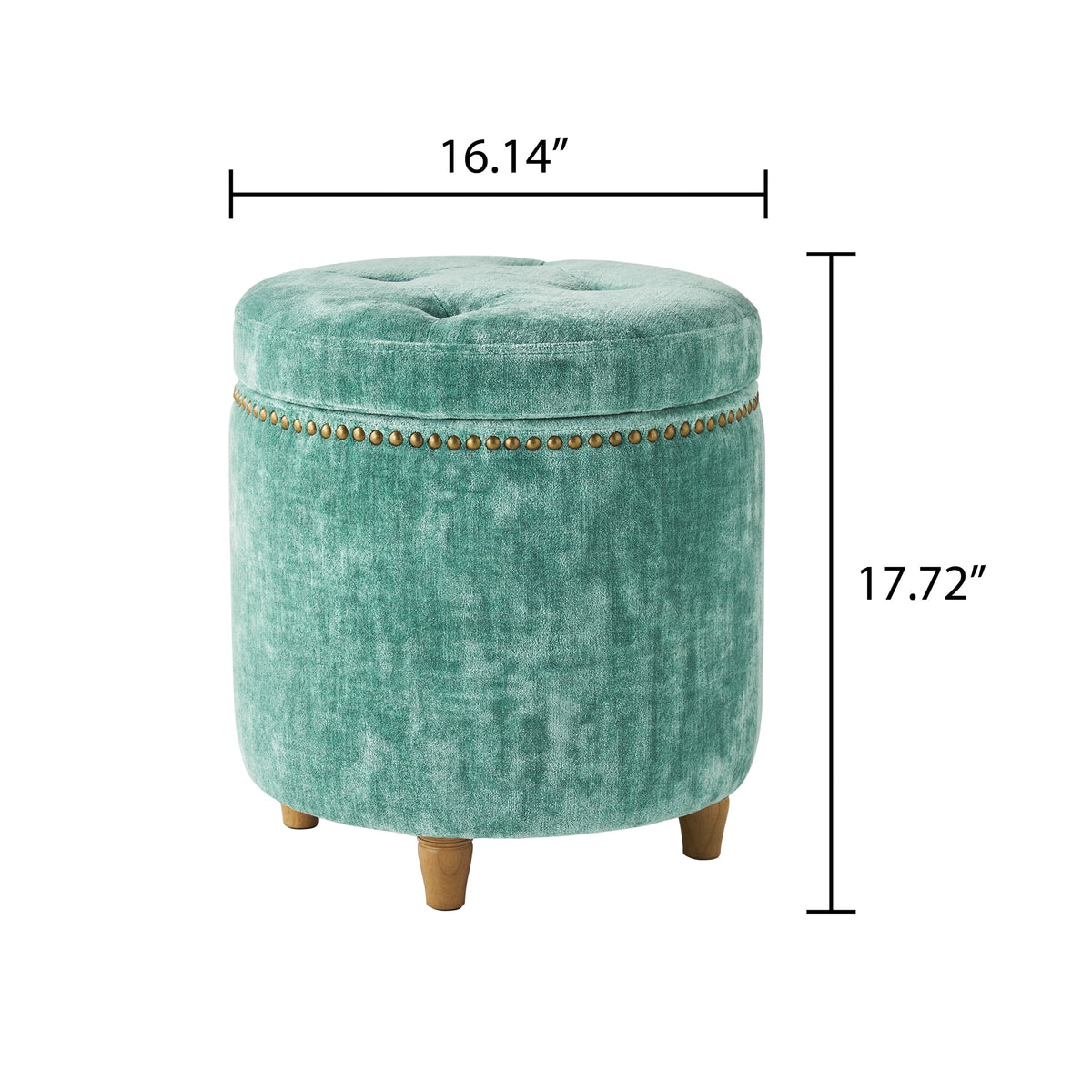 Harper Round Velvet Storage Ottoman, Jade, 17.72 in