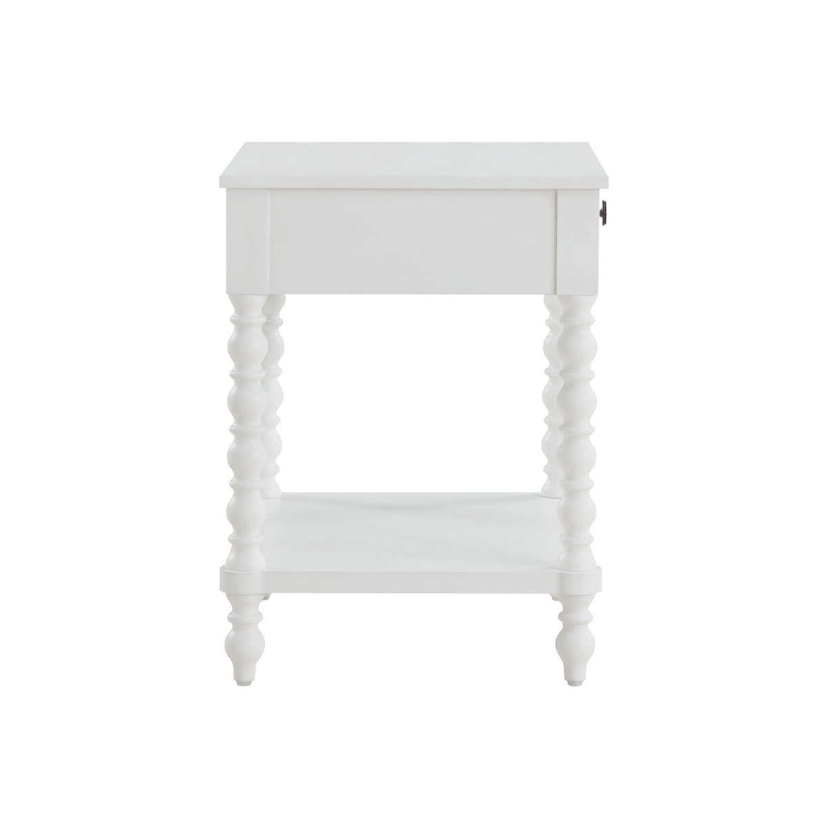 Harper Spindle Nightstand with USB Charging Ports, Adults and Teens, White Finish