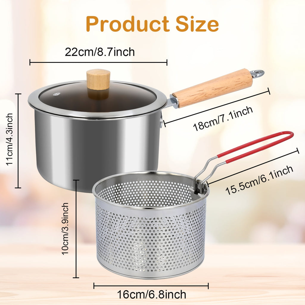 Deep Fryer Pot 3Qt Stainless Steel Fryer Pot With Basket Multifunction Oil Strainer Pot
