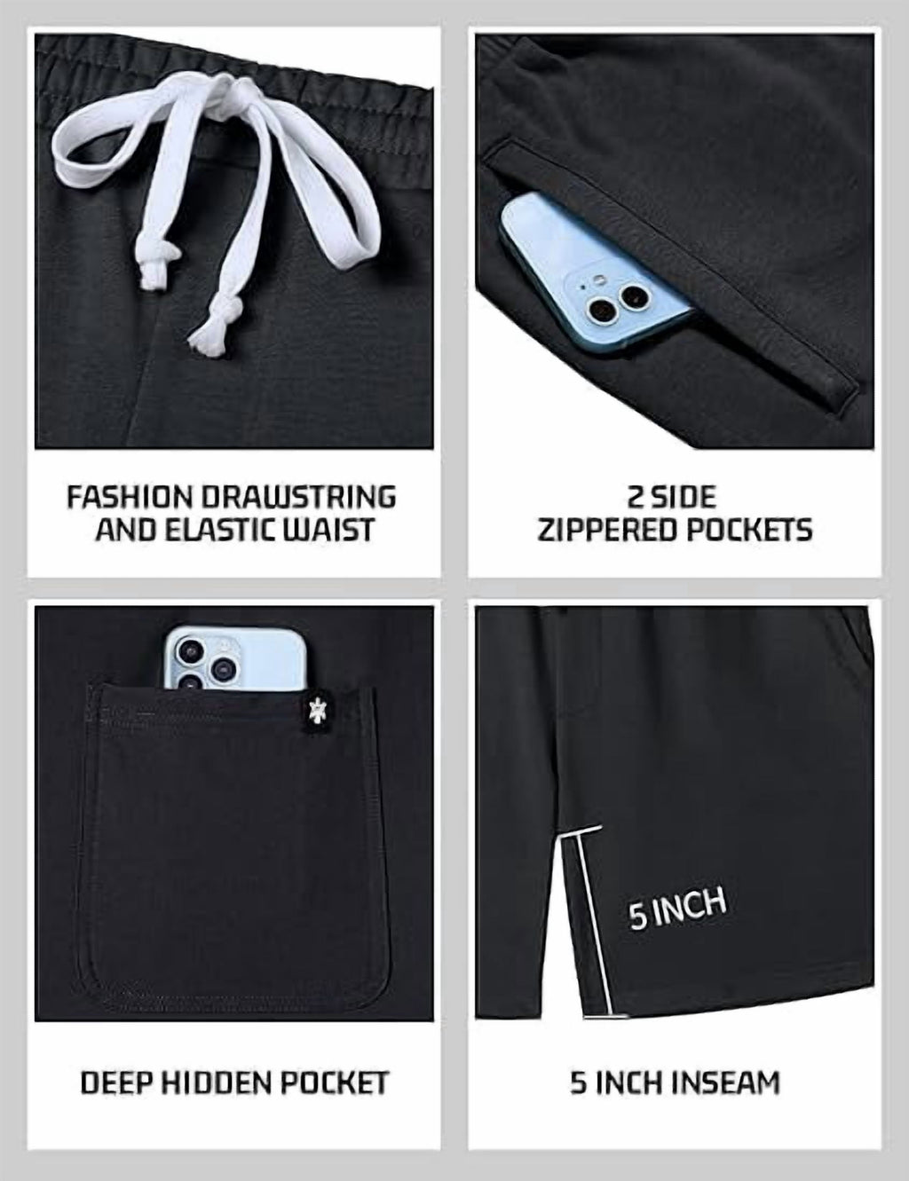 Sweat Shorts for Men 5 Inch Inseam Shorts Athletic Gym Workout Casual Cotton Shorts