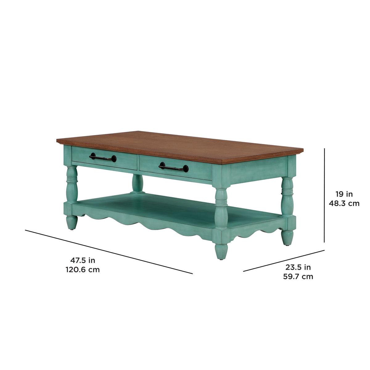 Helen Coffee Table Solid Wood, Teal