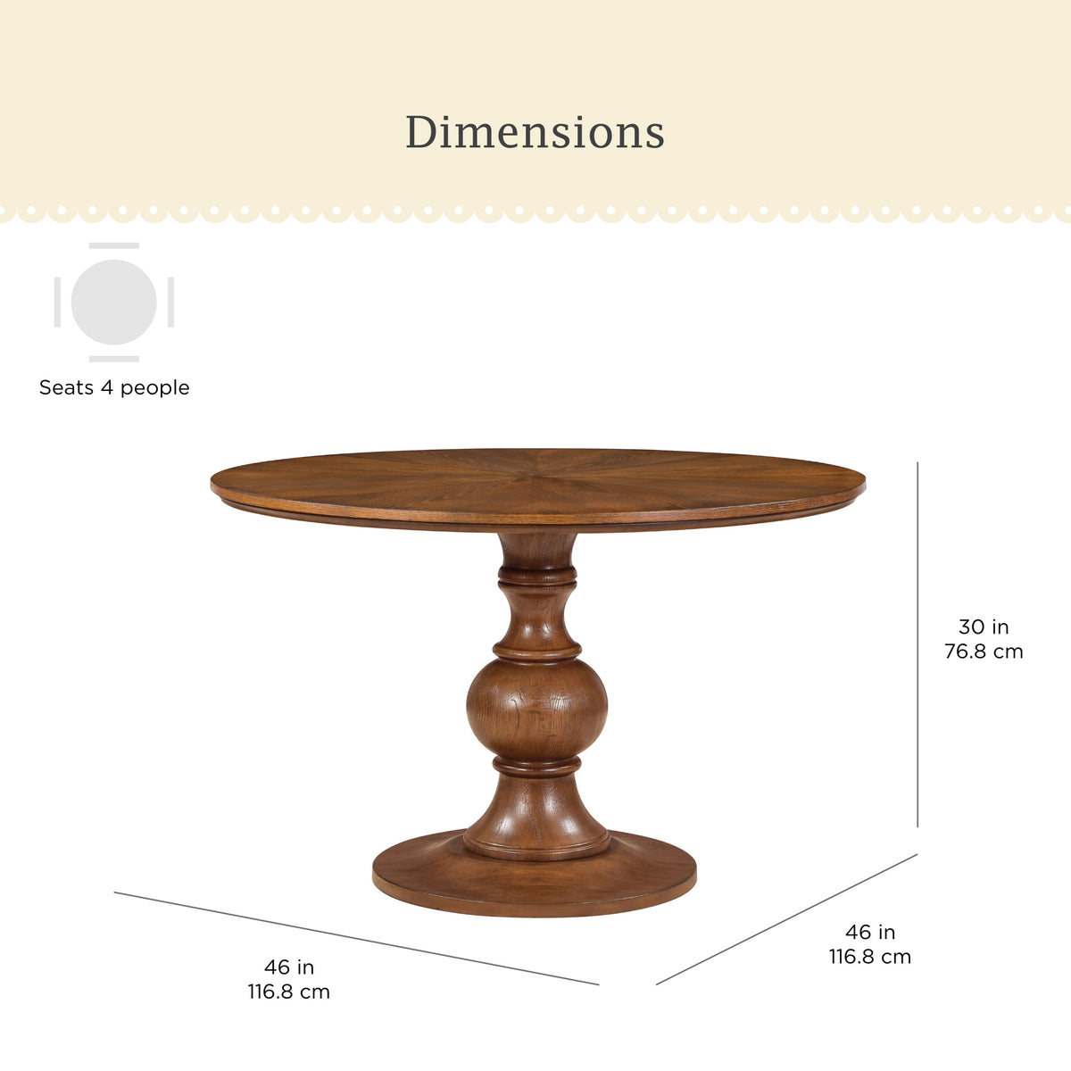 Callie Round Dining Table, Heirloom Brown Finish