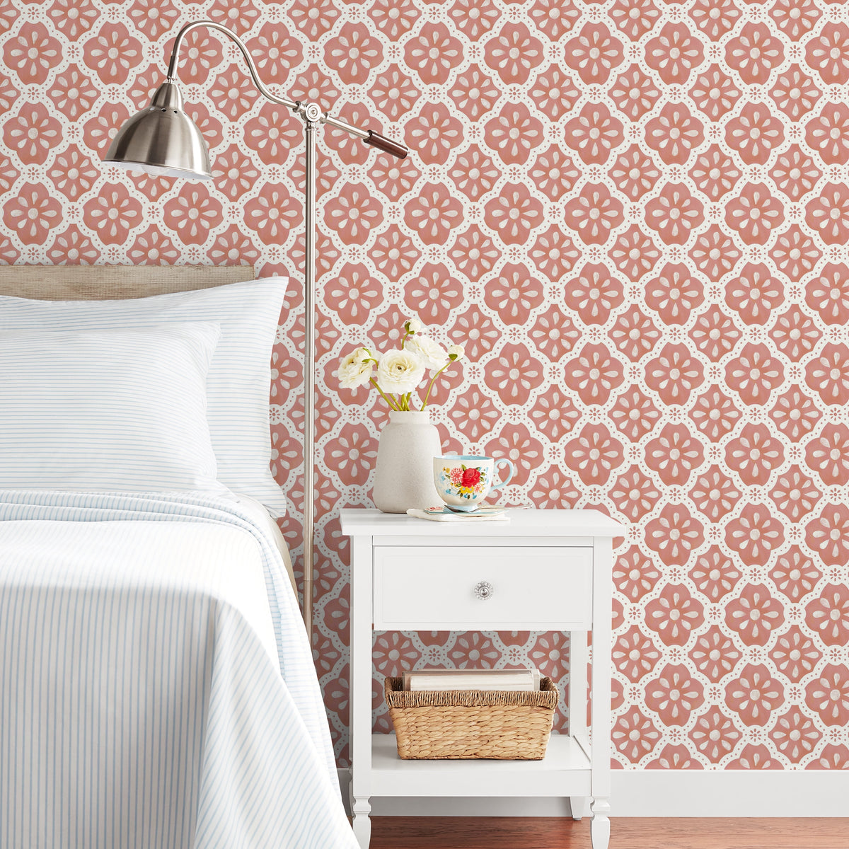 Pink Salmon Washy Trellis Peel & Stick Wallpaper, 18" x 18.86' - Rustic