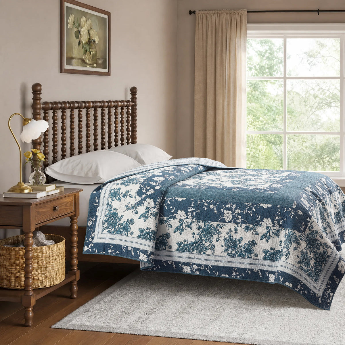 Avery Cotton Patchwork Quilt, Full/Queen, Blue Dust Bedding