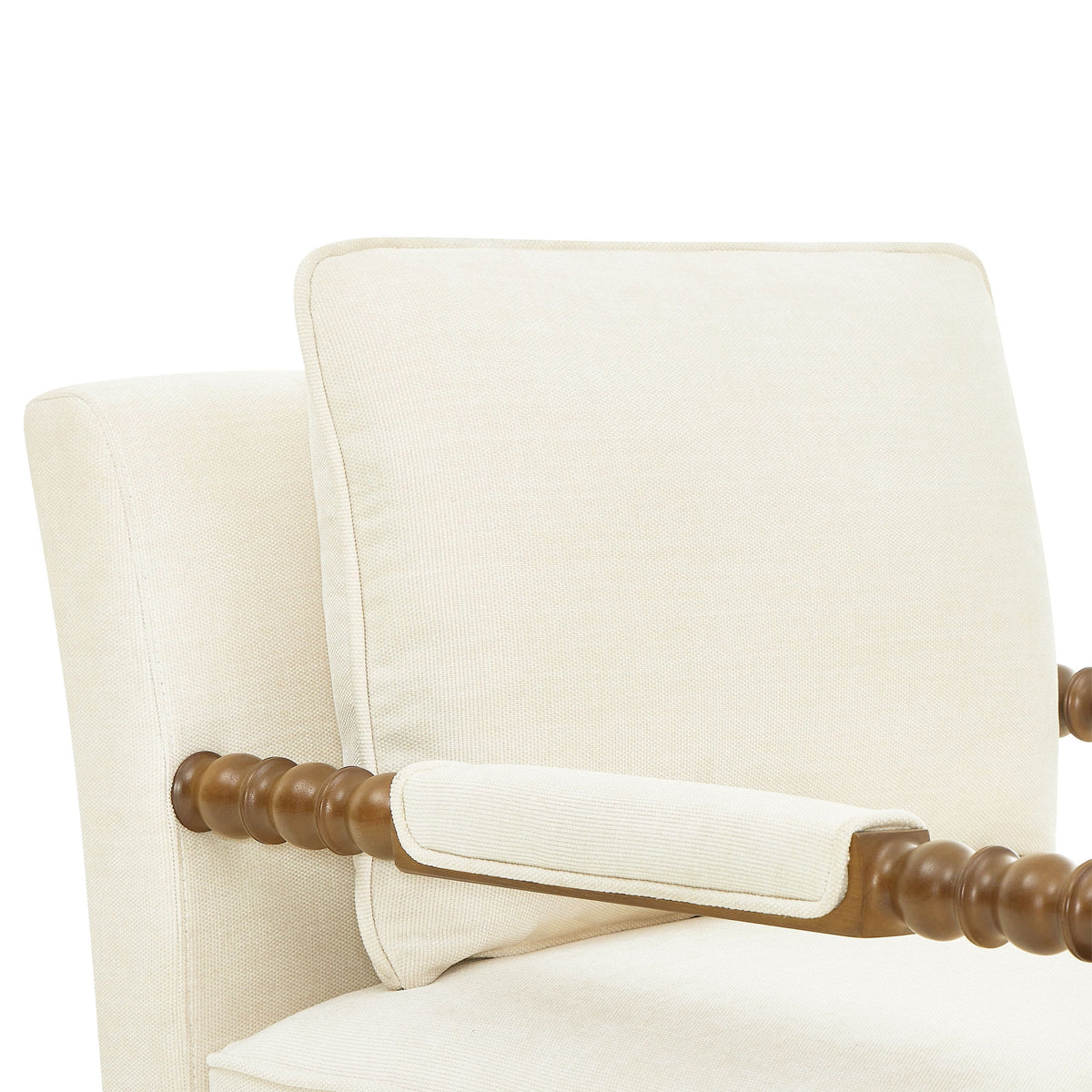 Harper Spindle Accent Chair, Antique White Fabric Upholstery