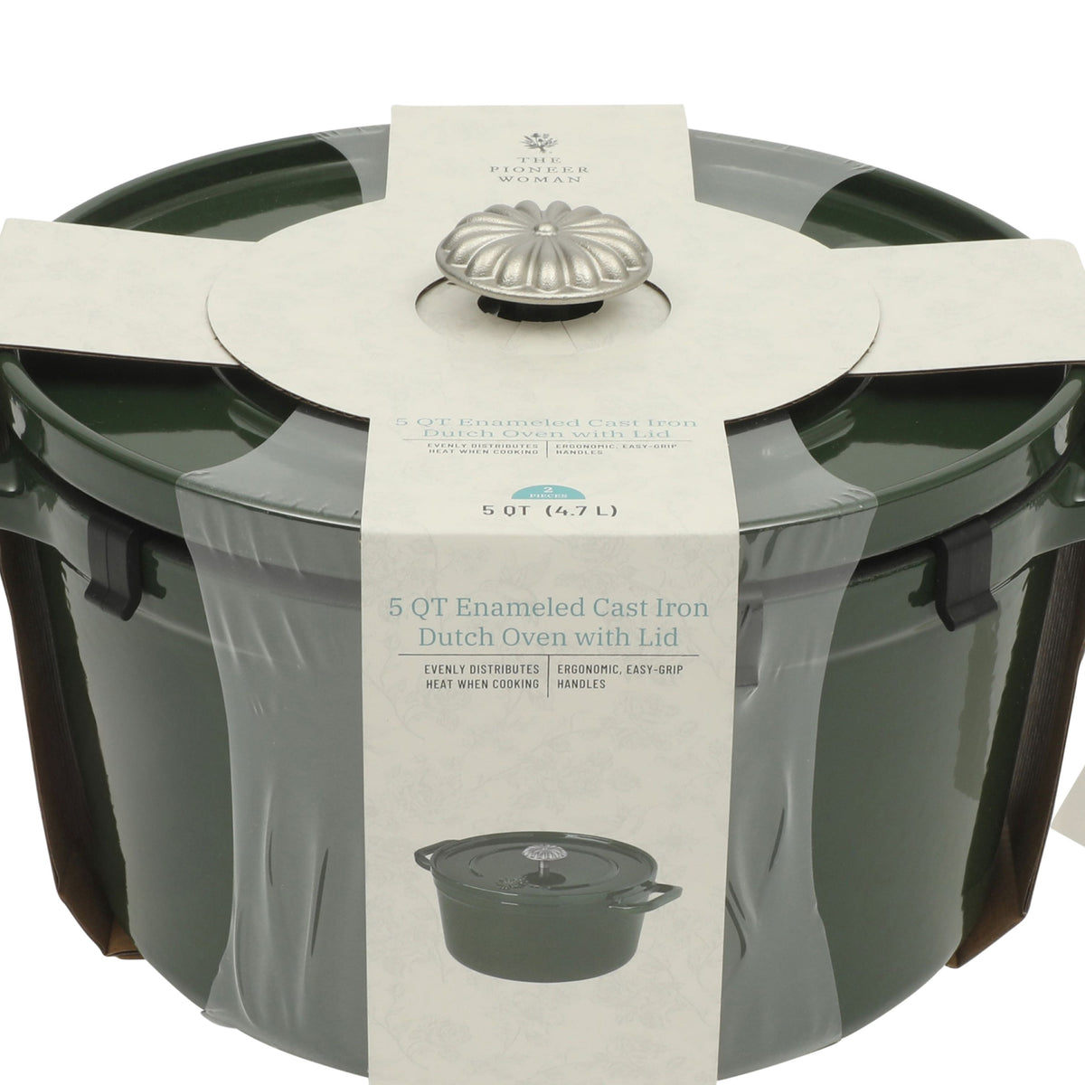 5-Quart Enamel Cast Iron Dutch Oven with Lid, Dark Green - Rustic Home