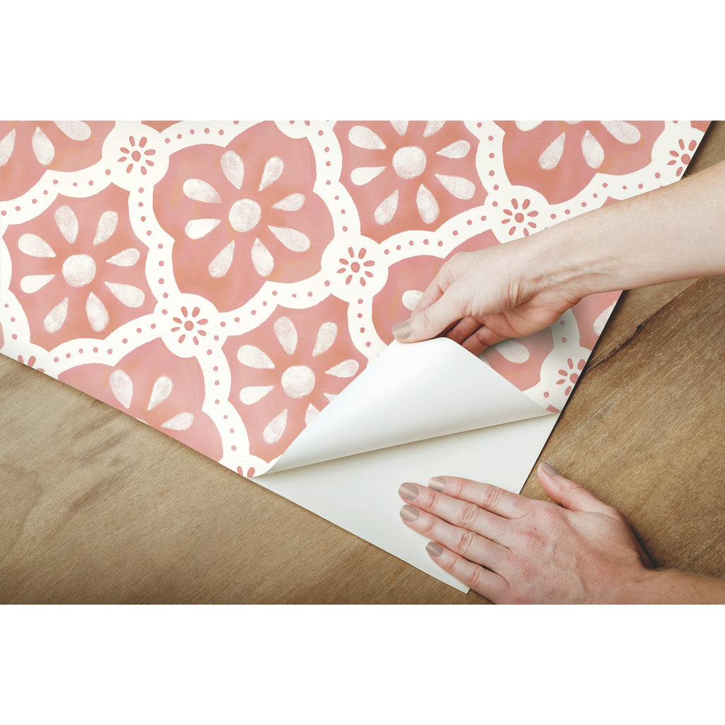 Pink Salmon Washy Trellis Peel & Stick Wallpaper, 18" x 18.86' - Rustic