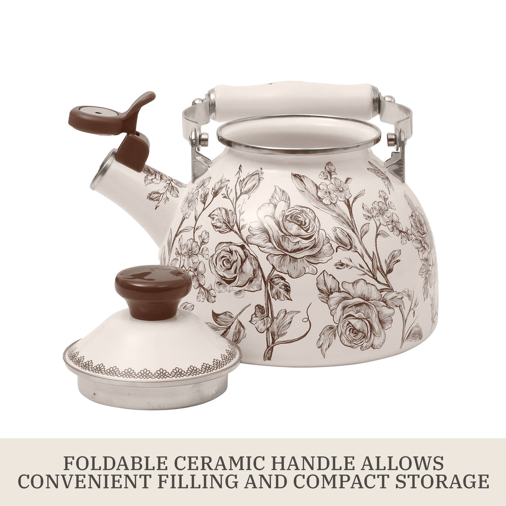 2.0-Quart Enamel on Steel Agatha Tea Kettle, Brown