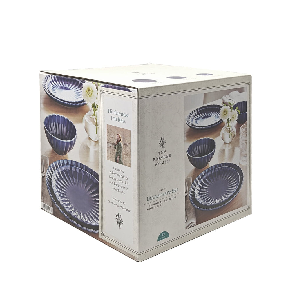Colette 12-Piece Stoneware Dinnerware Set, Blue