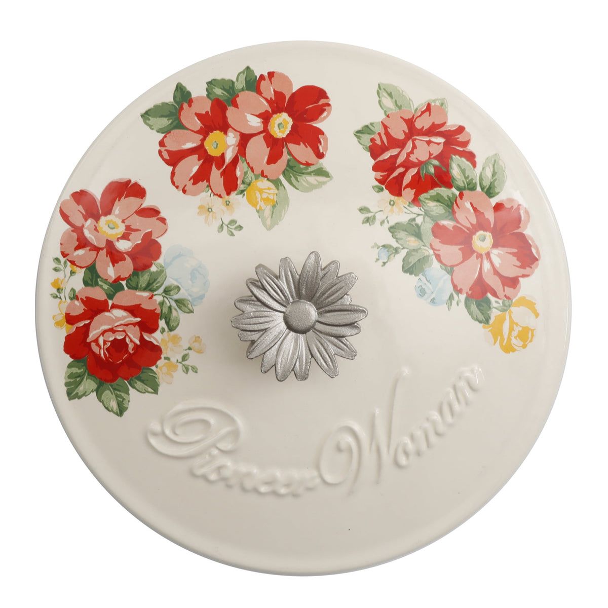 Vintage Floral Enameled Cast Iron 3-Quart Dutch Oven