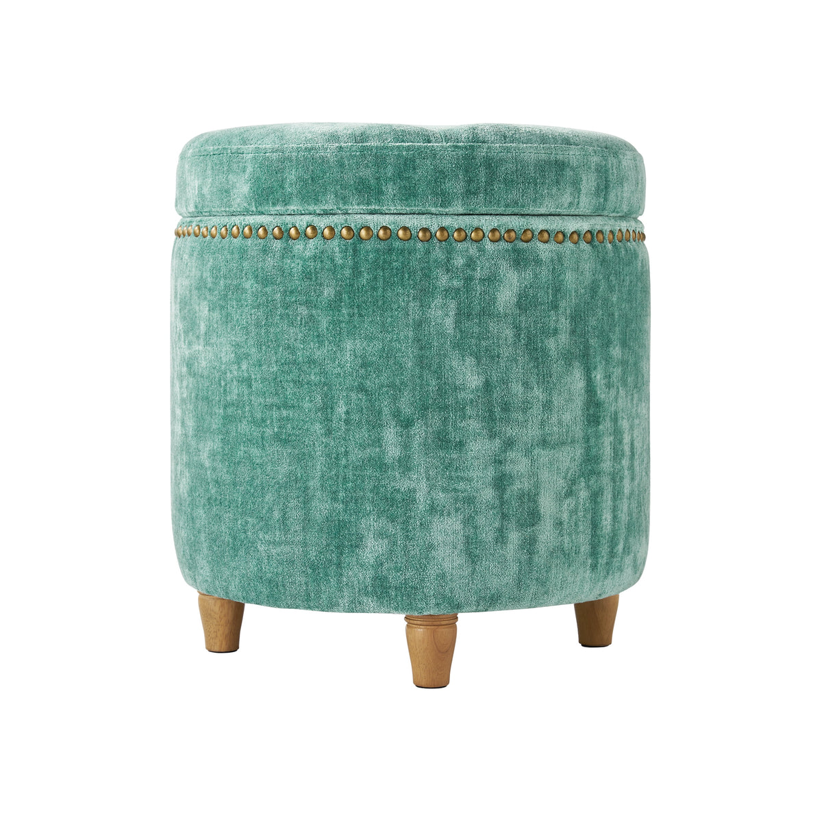 Harper Round Velvet Storage Ottoman, Jade, 17.72 in