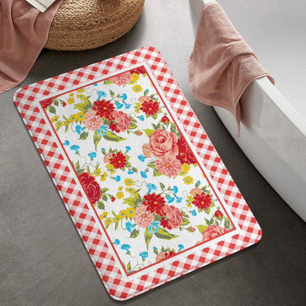 Flower Design Bath Mat Soft Rug Rubber Non Slip Quick Dry Wildflower Woman Super Absorbent