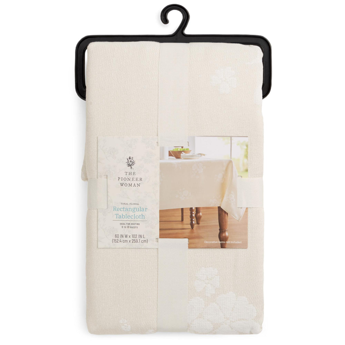 Tonal Floral Jacquard Woven Fabric Tablecloth, Light Taupe, 60"W x 102"L - Classic