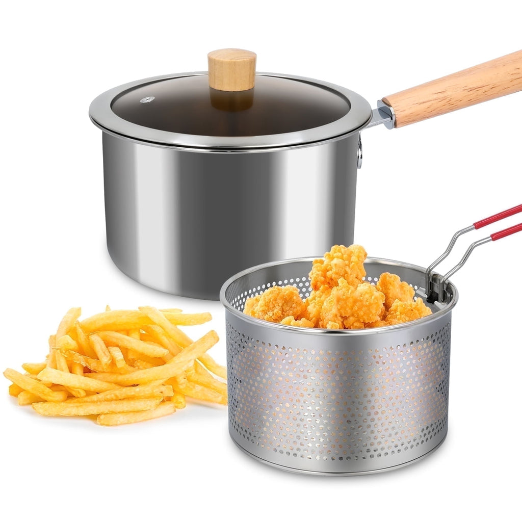 Deep Fryer Pot 3Qt Stainless Steel Fryer Pot With Basket Multifunction Oil Strainer Pot