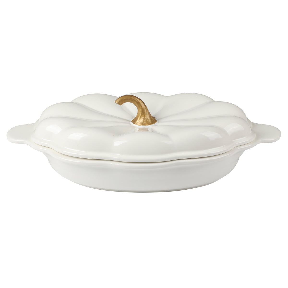 3-Quart Oval Pumpkin Stoneware Baker with Lid, Linen