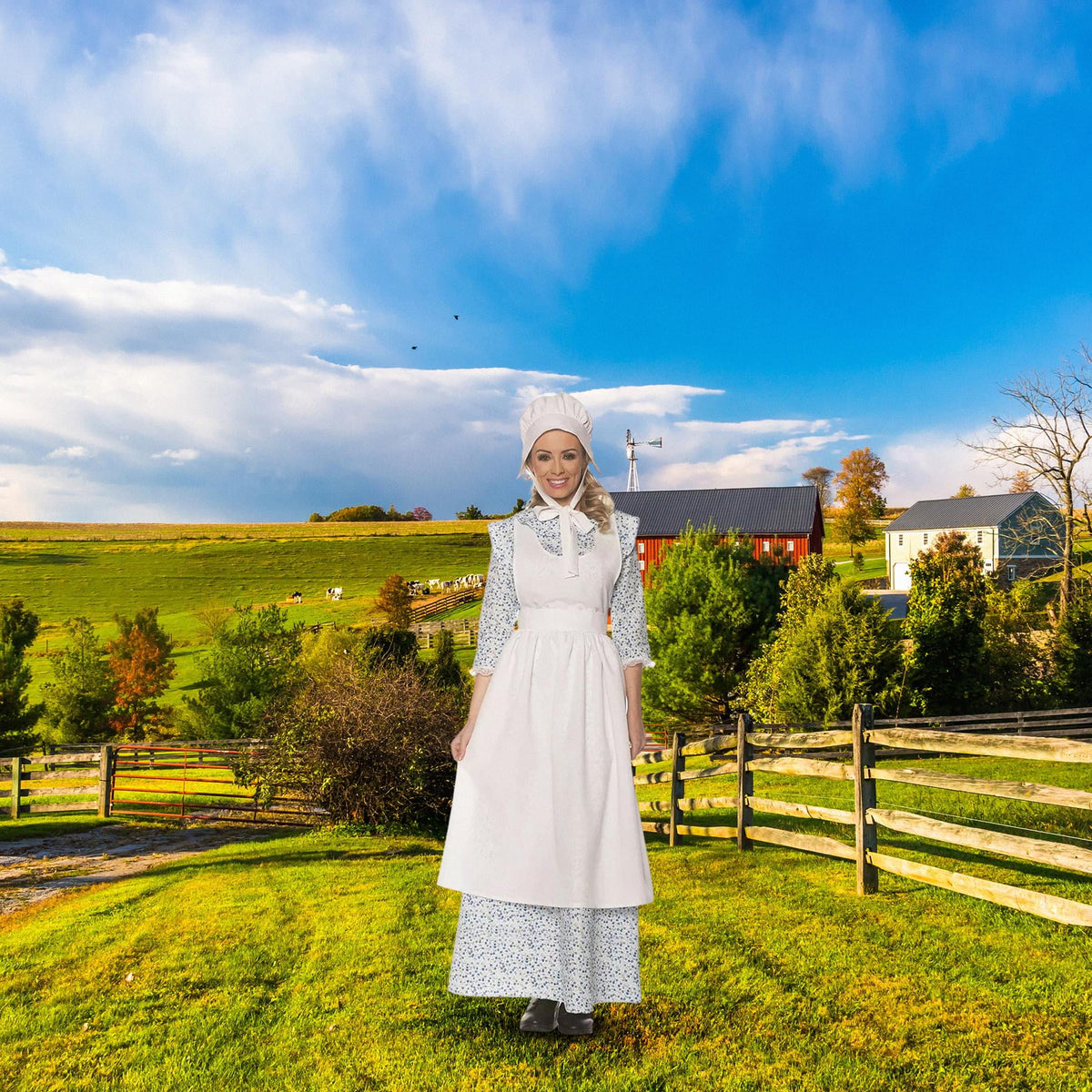 Pioneer Womens Costume with Apron and Bonnet | Large Female