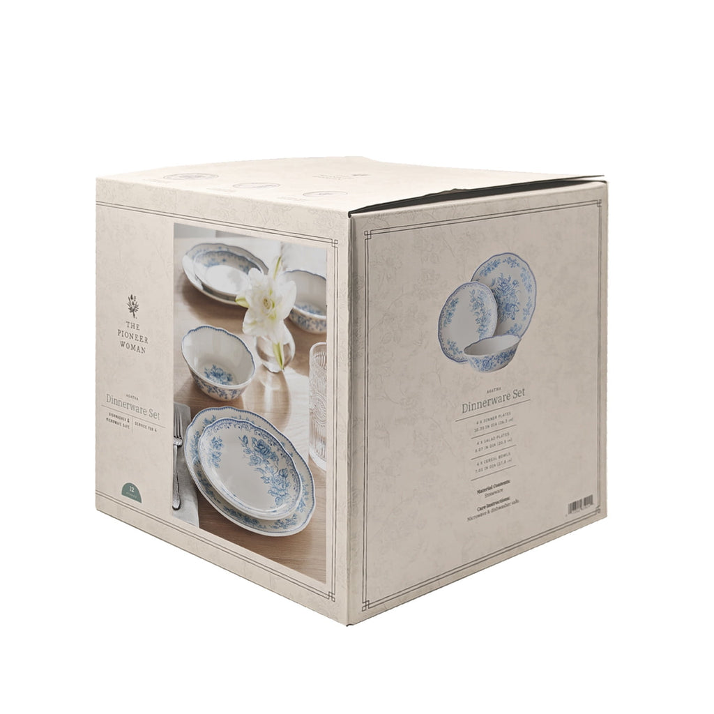Agatha 12-Piece Stoneware Dinnerware Set, Blue
