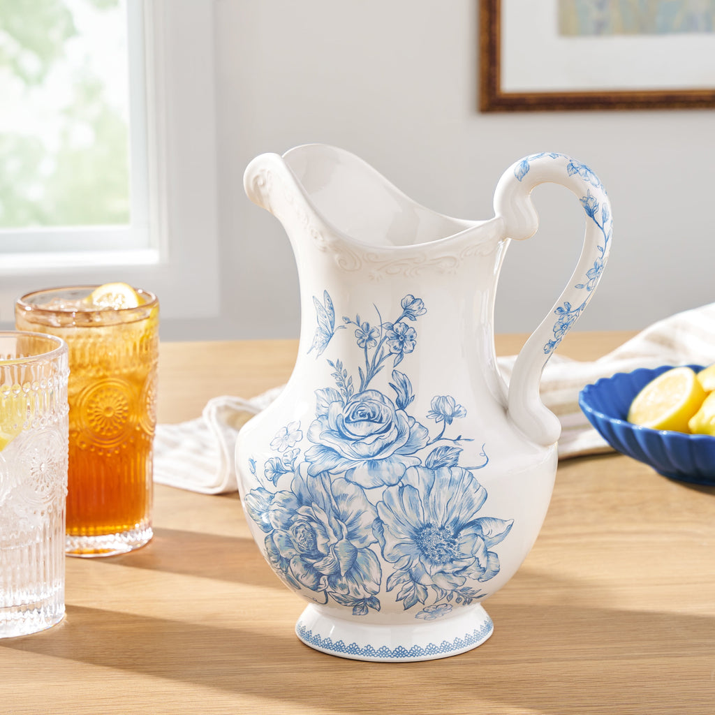 Agatha Stoneware 2-Quart Pitcher, Blue