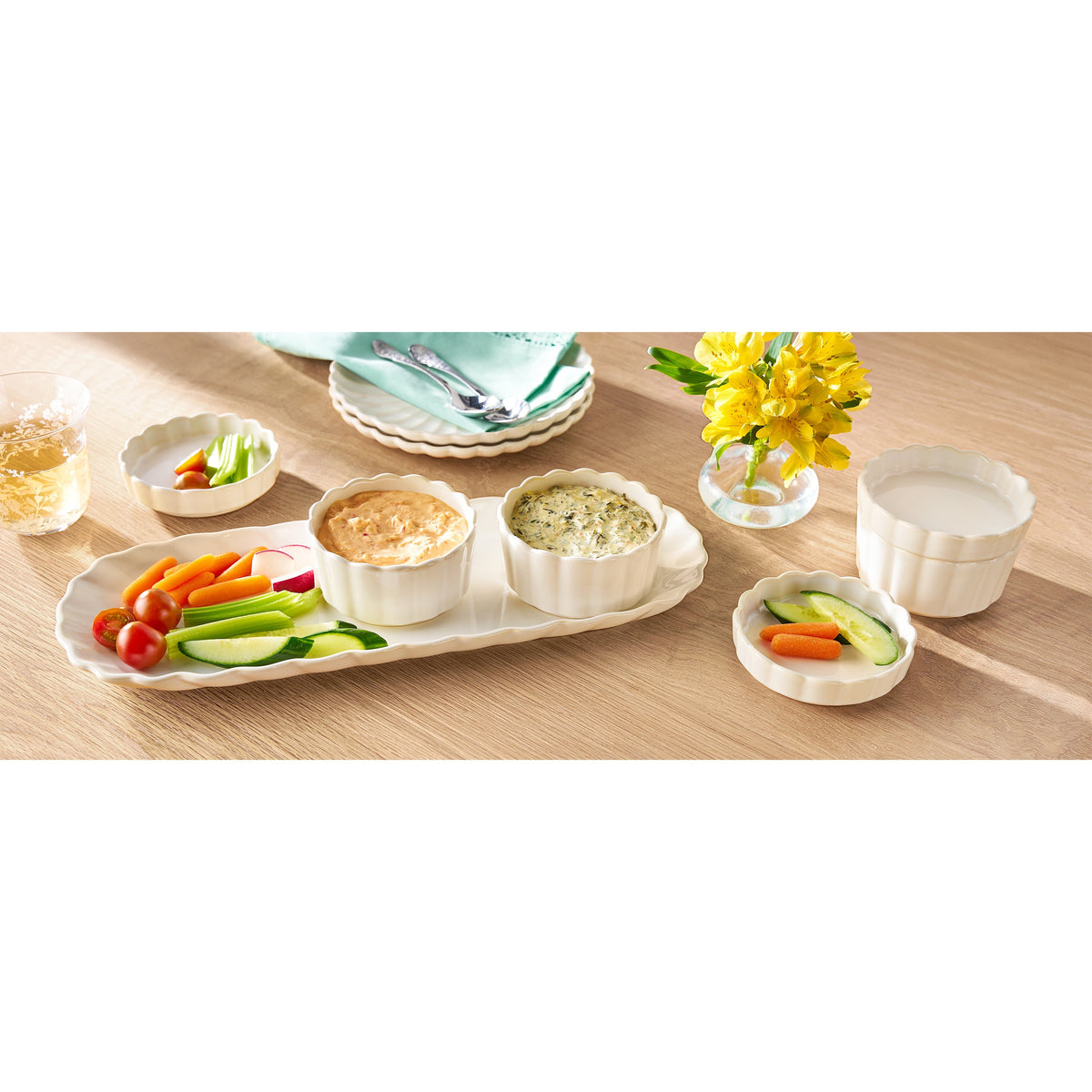 Cream Colette Tray with 3 Bowls with lids