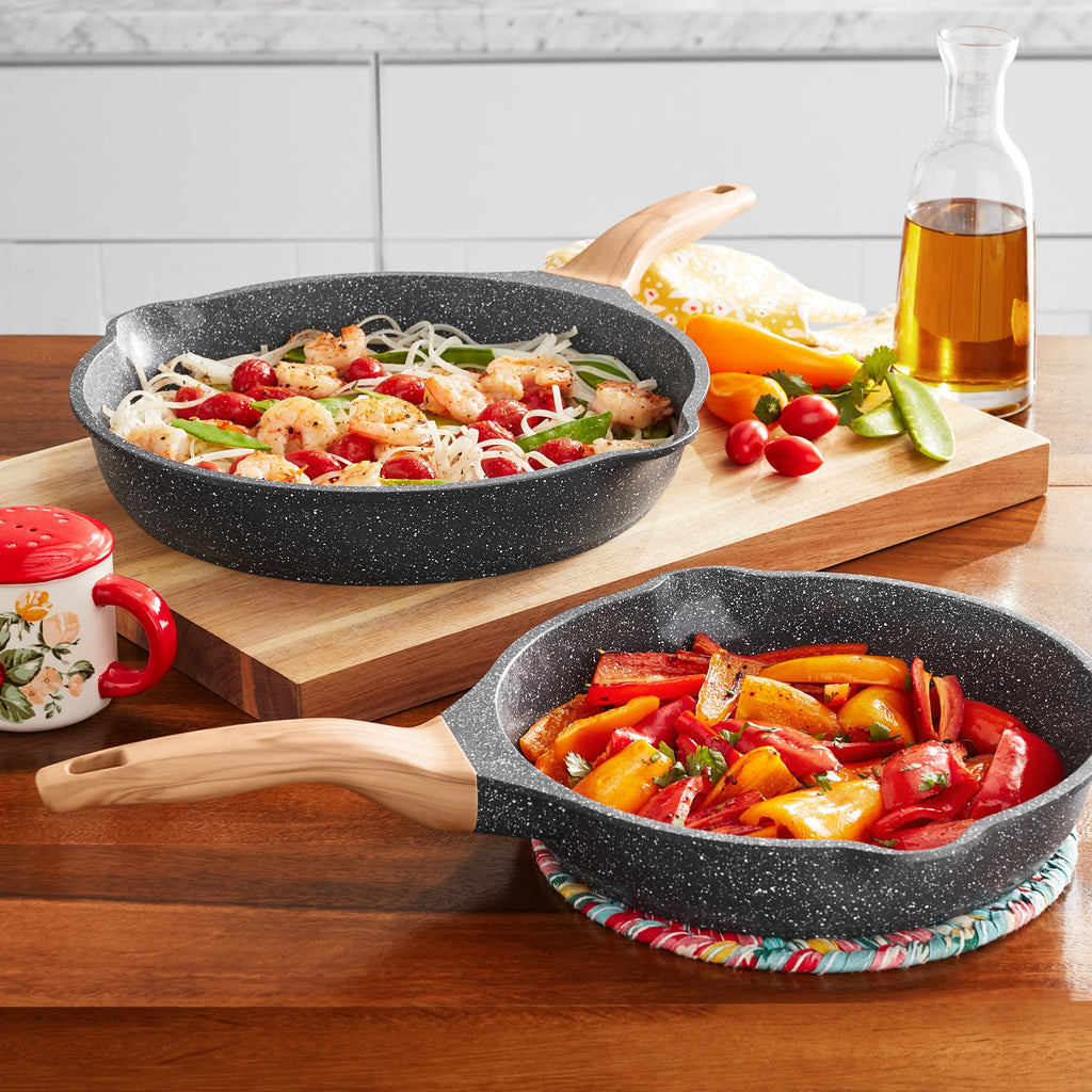 Prairie Signature 2-Piece Cast Aluminum 10" & 12" Fry Pan Set, Charcoal Speckle
