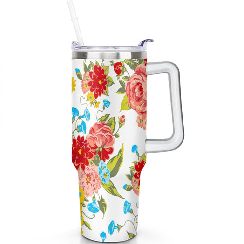 40 Oz Tumbler with Handle Lid and Straw Wildflower Stainless Steel Travel Mug Double