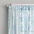 Hattie Stripe 2 Pack Curtain Panel, BCI Cotton, Floral, Blue, RodPocket, 40" W