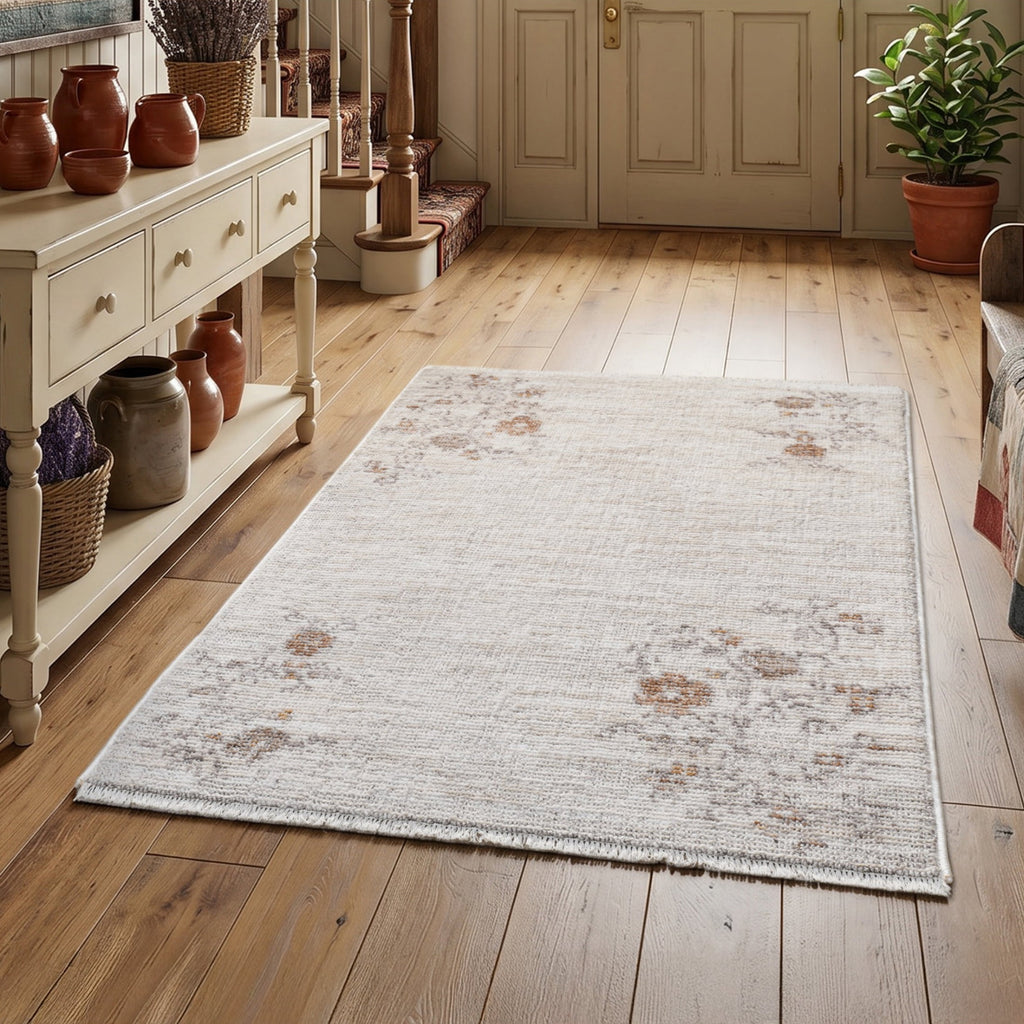 Grey Antique Floral Scatter Accent Rug, 30" x 46"