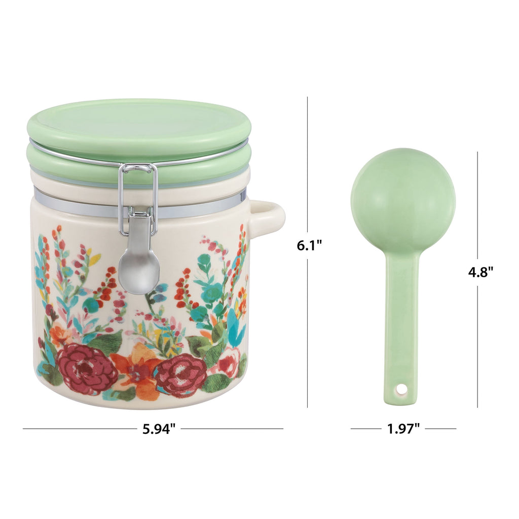 2-Pack The Pioneer Woman Painted Meadow Large Canister With Ceramic Spoon Best Used For Pantry