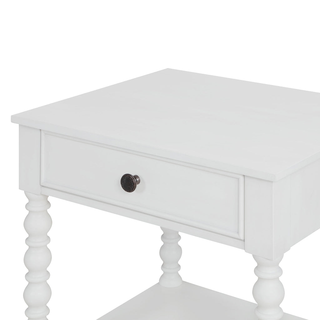 Harper Spindle Nightstand with USB Charging Ports, Adults and Teens, White Finish