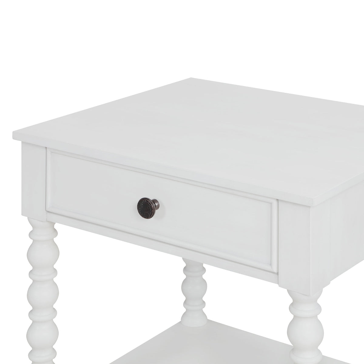 Harper Spindle Nightstand with USB Charging Ports, Adults and Teens, White Finish