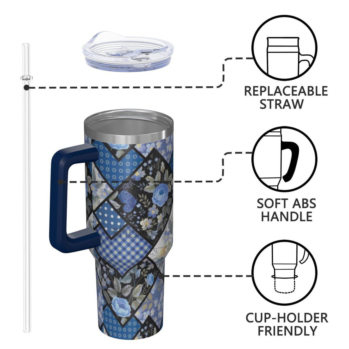 Wildflower Tumbler with Handle and Lid, 40oz Wildflower Double Wall Vacuum Insulated Tumbler, Wildflower