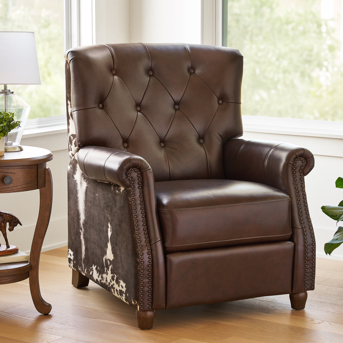 Piooner Decor Harper Leather Recliner with Whiskey Upholstery