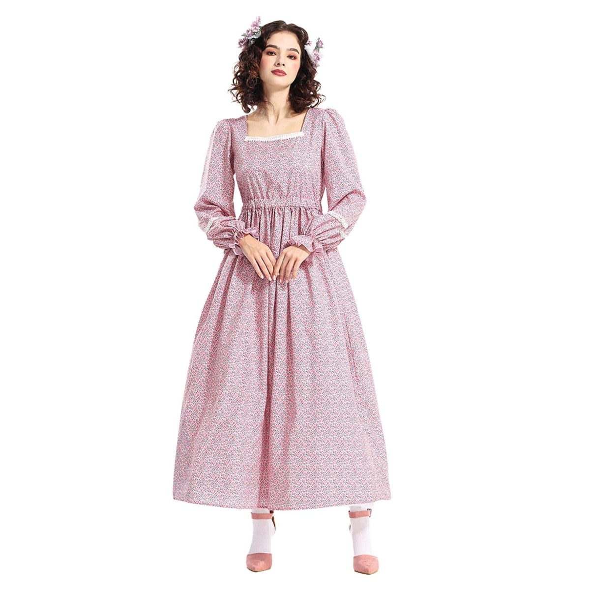 Piooner Decor Colonial Dress Women's Floral Prairie Pioneer Dress