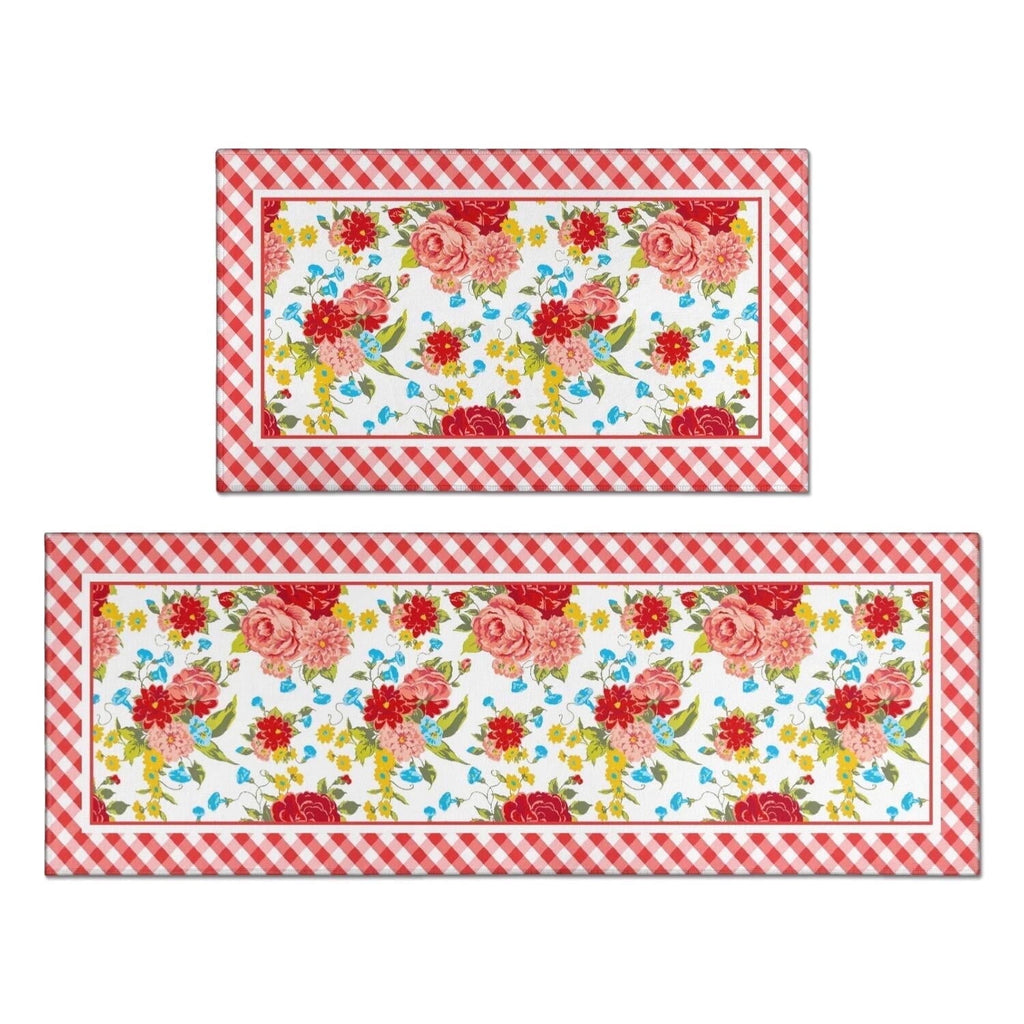 Flower Kitchen Mat 2-Piece Set Farmhouse Anti-Fatigue Water-Resistant Stain-Resistant Non-Slip Floor Mat