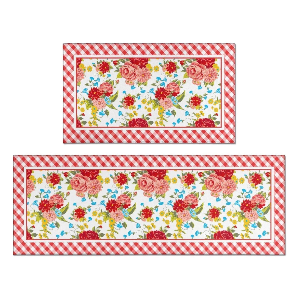 Flower Kitchen Mat 2-Piece Set Farmhouse Anti-Fatigue Water-Resistant Stain-Resistant Non-Slip Floor Mat