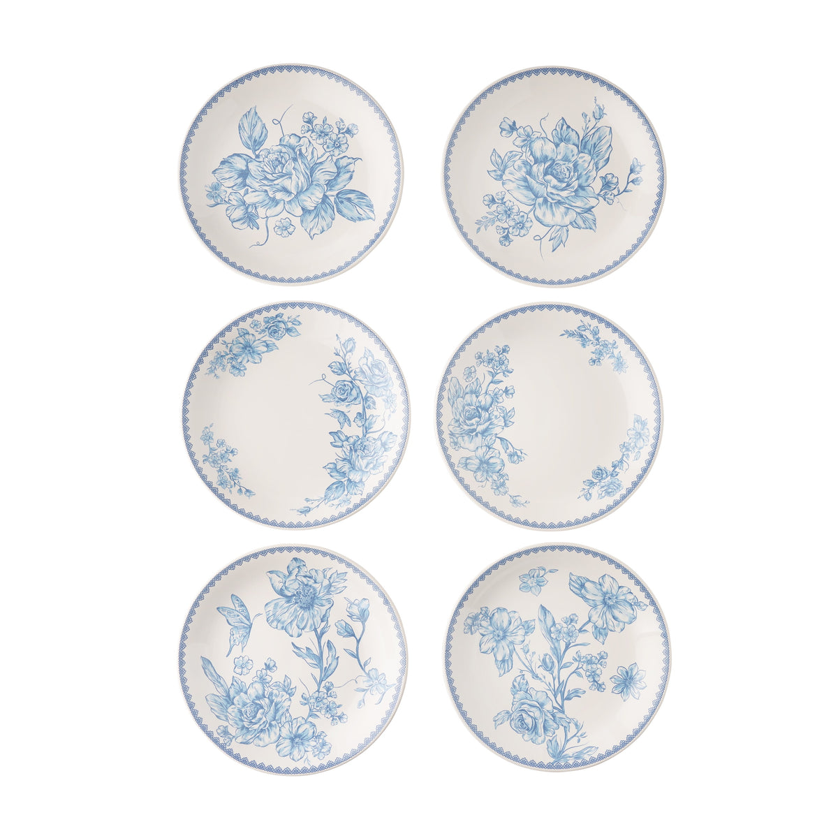 Agatha Stoneware Appetizer Plate, Blue, Set of 6