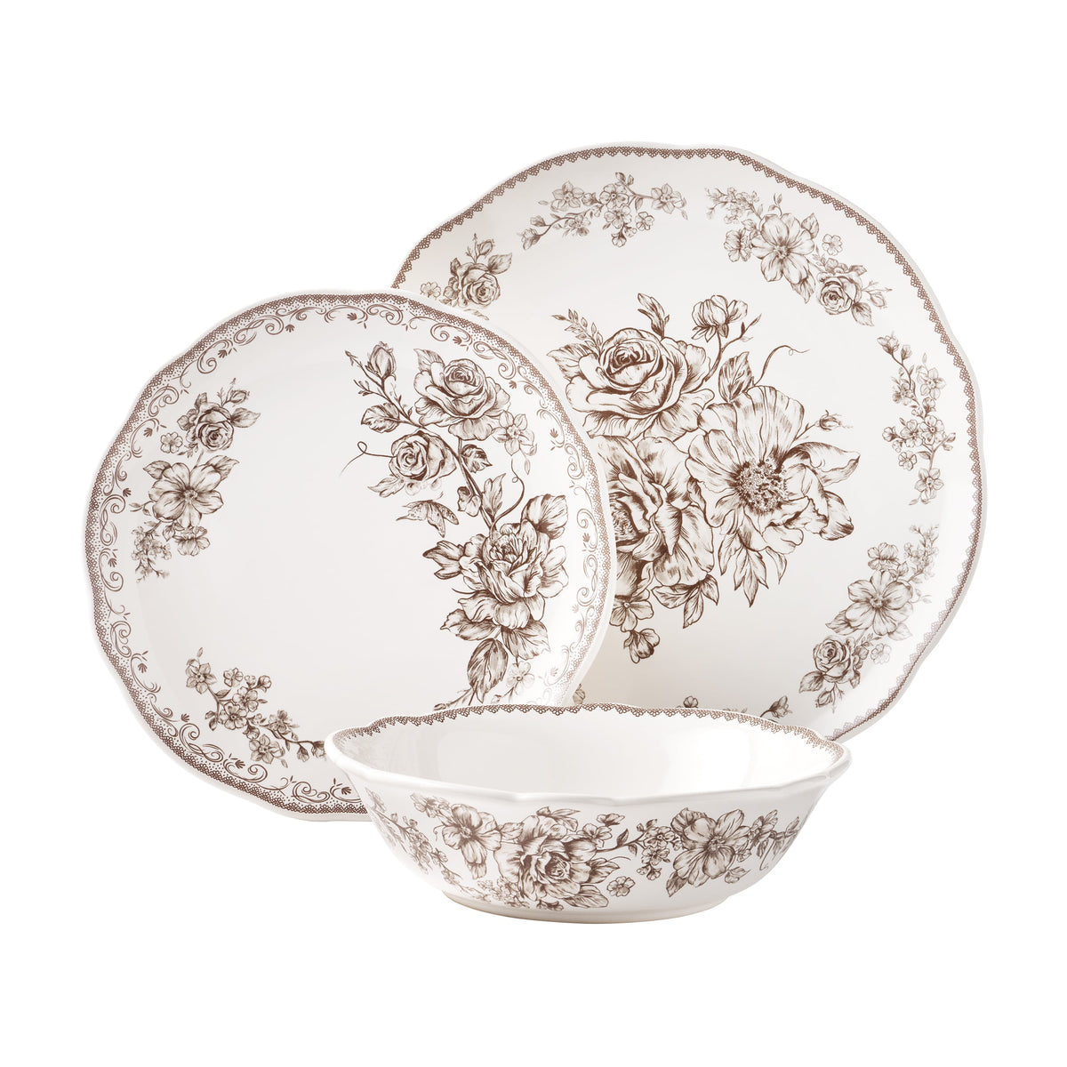 Piooner Decor Agatha 12-Piece Stoneware Dinnerware Set, Blue